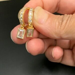 Elegant Gold tone and CZ Hoop Earrings